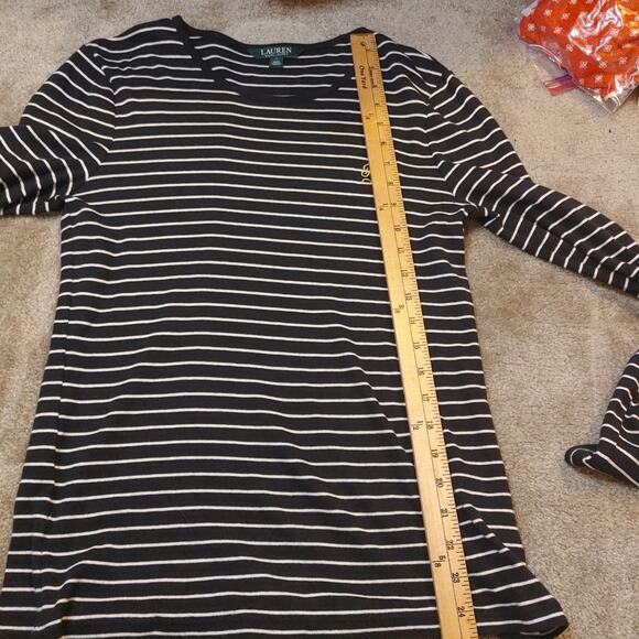 Lauren Ralph Lauren Green Label Size Large L White Black Striped Top Sweater - Picture 3 of 8